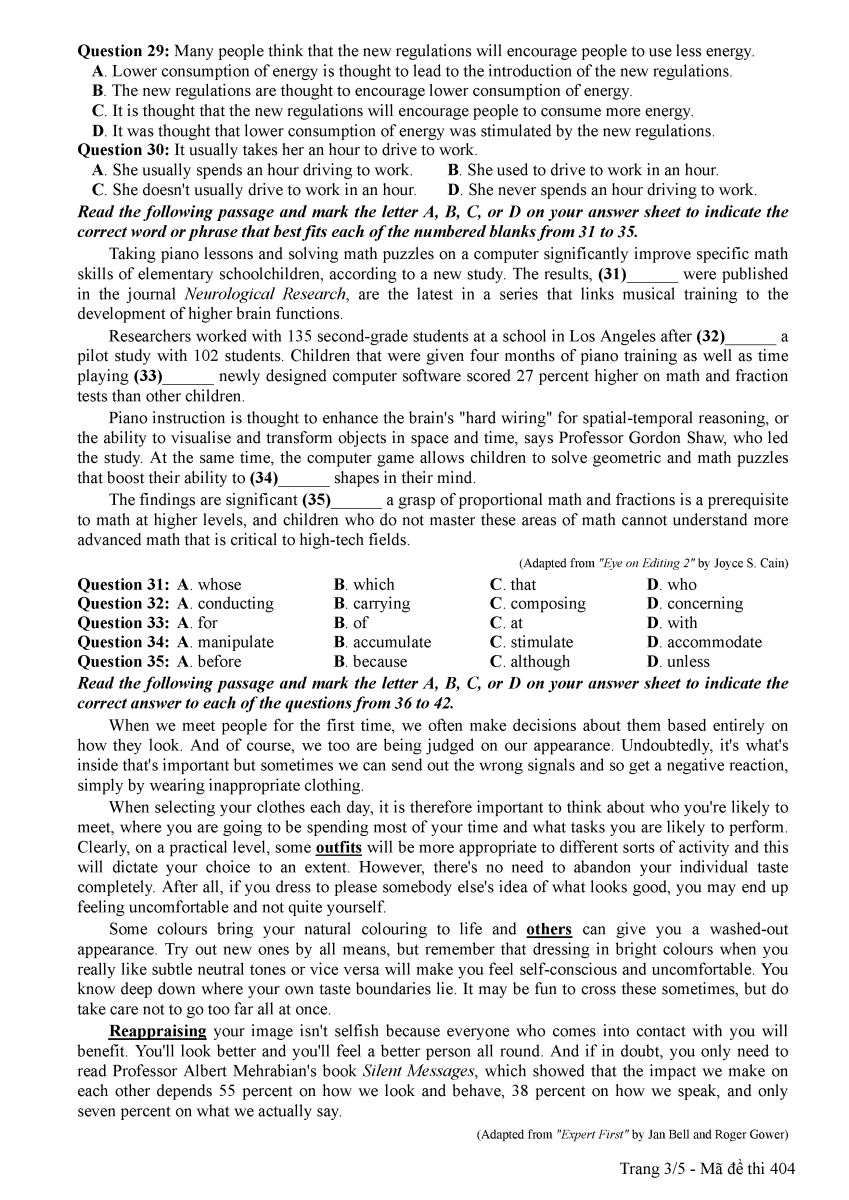 Đề thi tiếng Anh THPT Quốc gia 2018