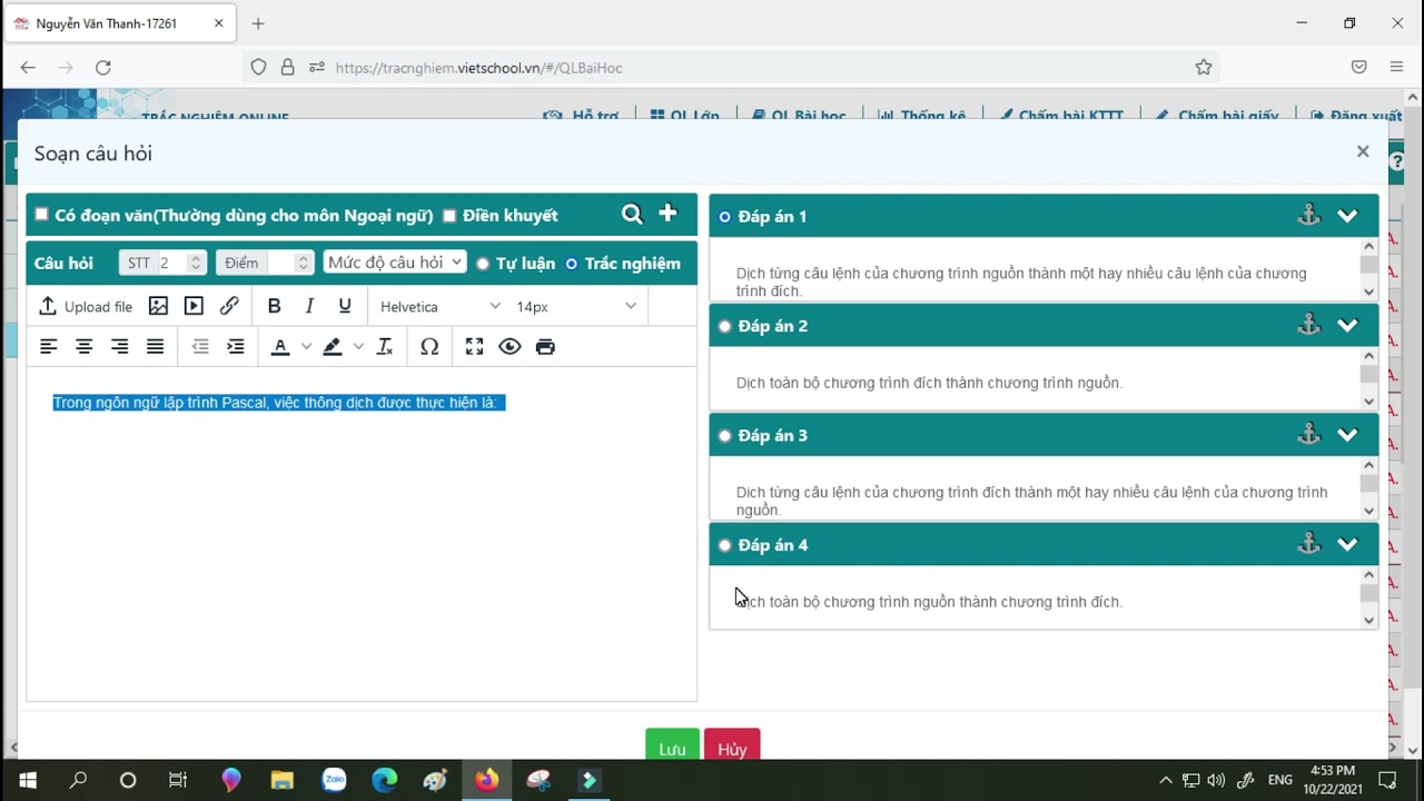 Trắc nghiệm online Vietschool