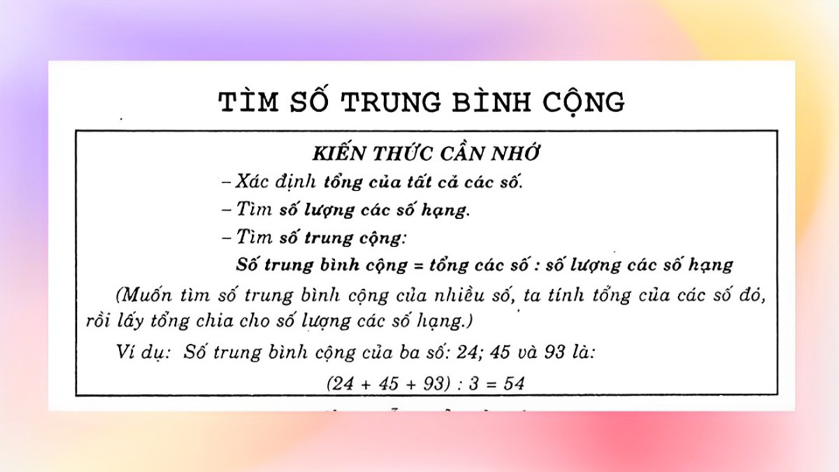 cách tính trung bình cộng